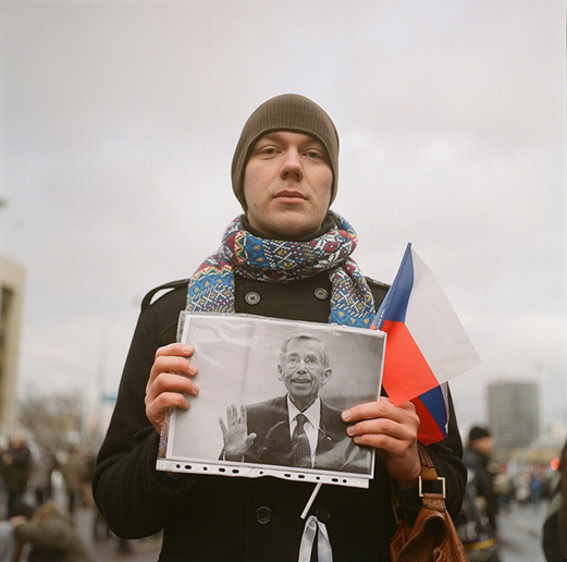 Maxim, programmer, with a photo of late Czech president and former dissident Vaclav Havel