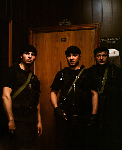 Special task force guarding the courtroom where the Pussy Riot case is being heard in Tagansky district court on July 4, 2012