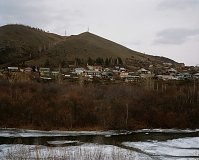 Outskirts of Krasnoyarsk, village of Bazaikha and Bazaikha River