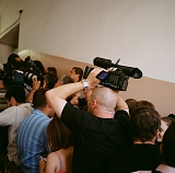 Members of the media waiting to enter the courtroom at Khamovnichesky district court, July 30, 2012